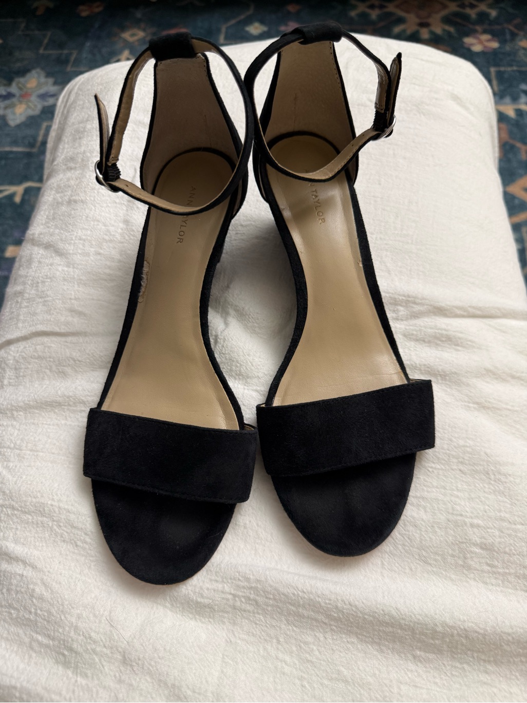 Suede Low Wedge Sandals With Ankle Straps